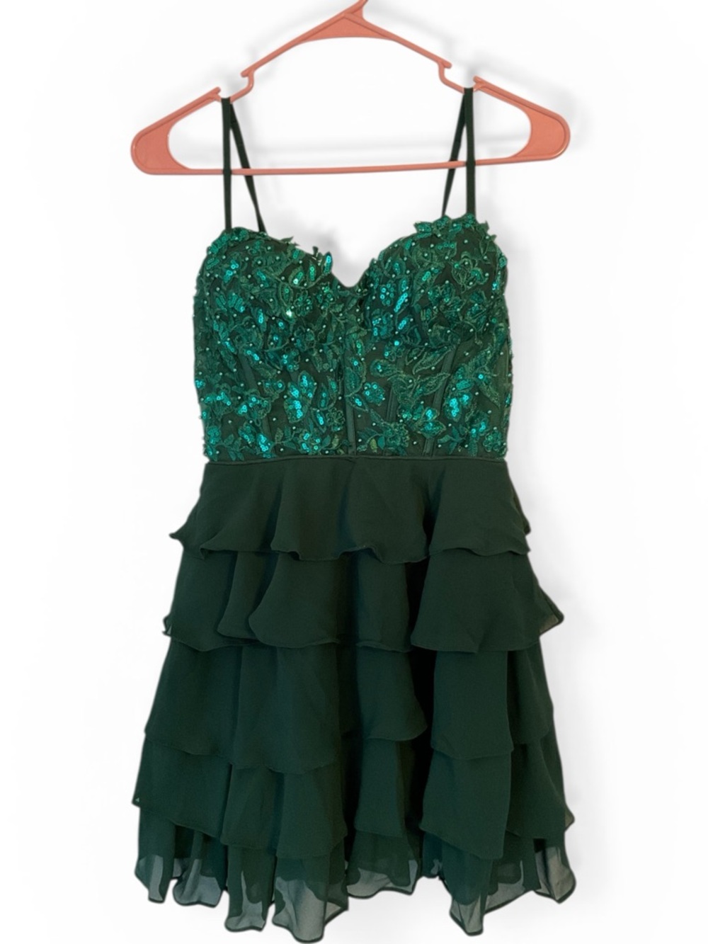 GREEN SEQUIN TOP MINI DRESS SZ.2 - Picture 3 of 5